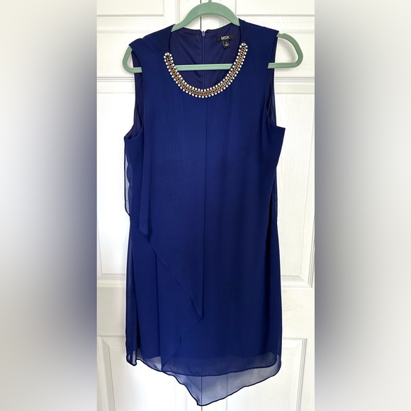 MSK Women's Dress Midnight Blue Size 12 Sheath with Rhinestone Collar - Picture 3 of 10